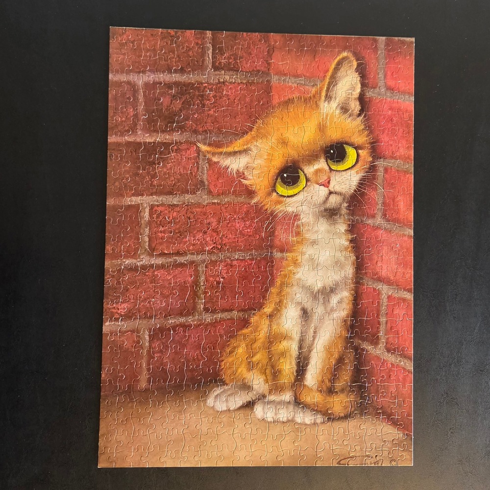 Vintage 1968 MB Pity Kitty Puzzle Big Sad Eyes Tabby Cat Ambrosia Gig COMPLETE